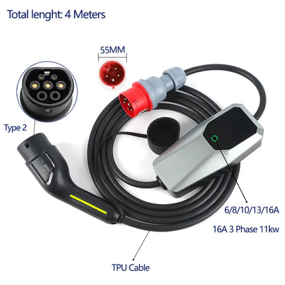 Type 1 Type 2 EV Charger Charging Box Electric for Electric Car 6A-16A 10 Meters  4 Meters  1 phase EVSE Charging Cable Mode 2