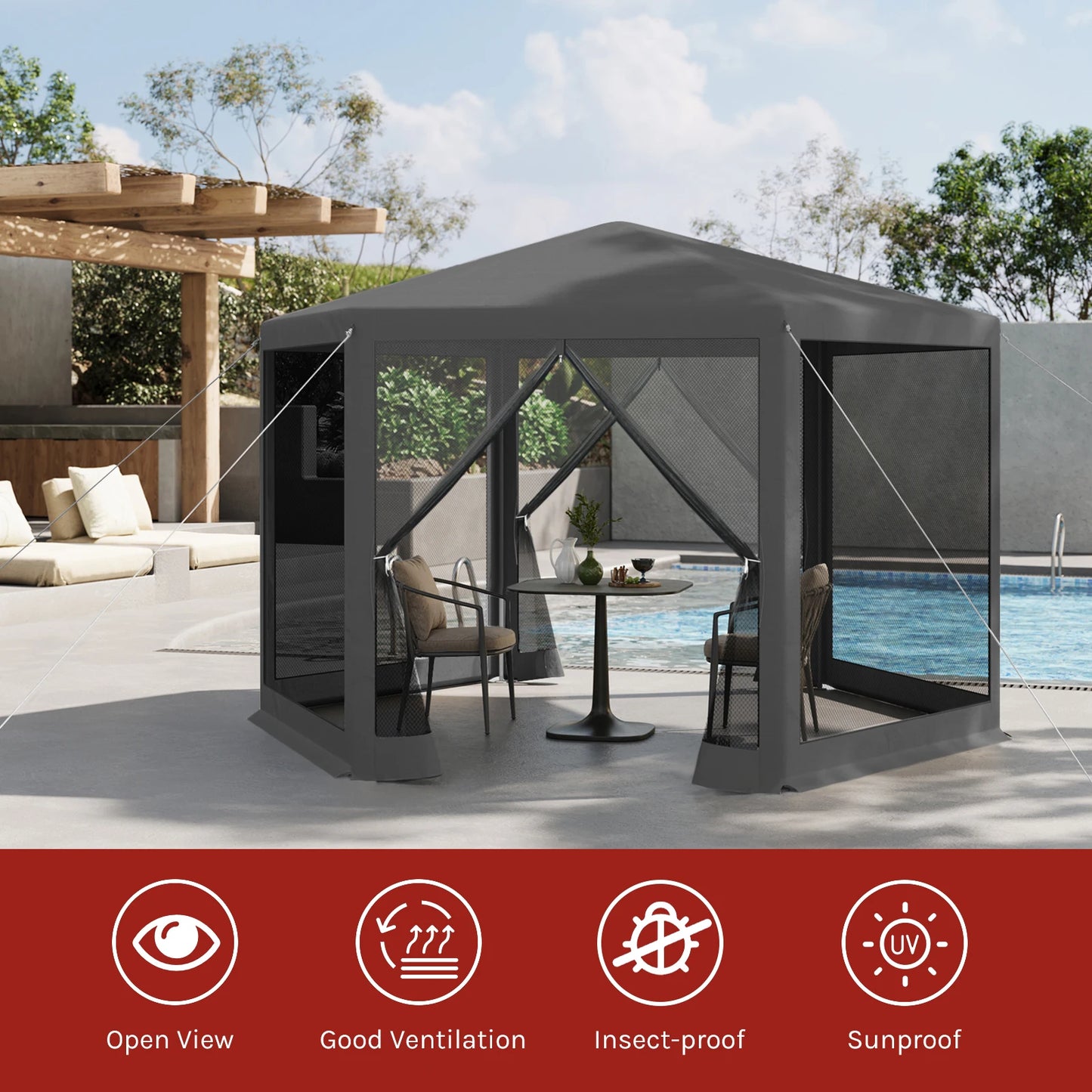WOLTU 3.8x3.3m Gazebos for Outdoor Garden Gazebo Mosquito Net with Mesh Side Walls Sunshade Canopy Tent for Camping Patio Yard