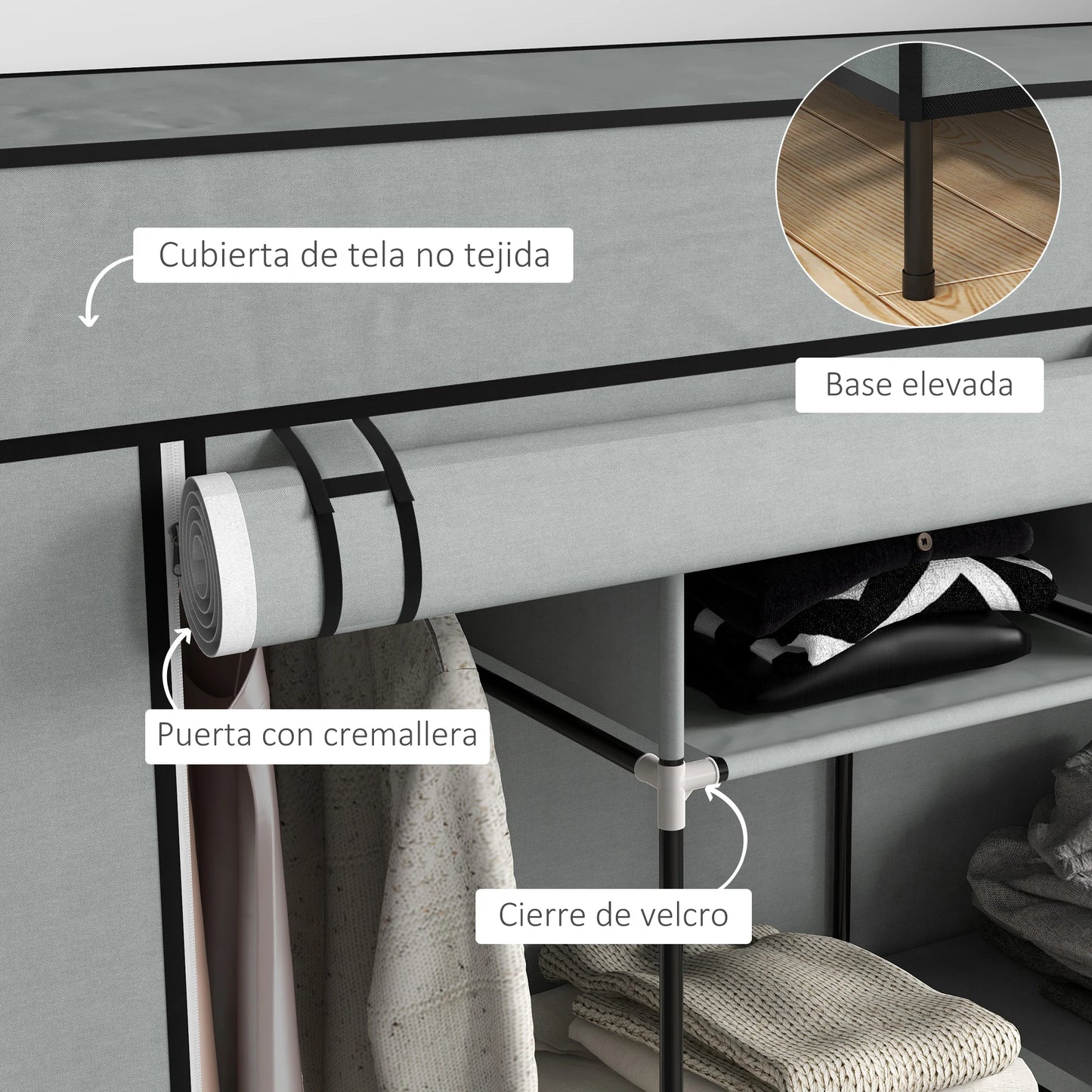 Homcom Fabric Wardrobe with 10 Compartments 4 Drawers 166X42.5X169.5 cm Gray