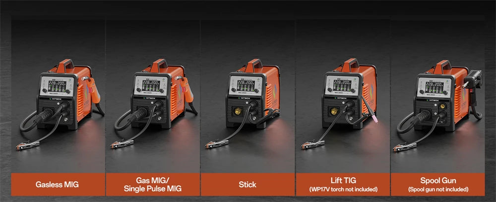 HITBOX 7 in 1 MIG Welding Machine 200A MMA/Gas Flux MIG/Lift TIG/Spot Welding/Spool Gun/Single Pulse Aluminium Welder Home DIY