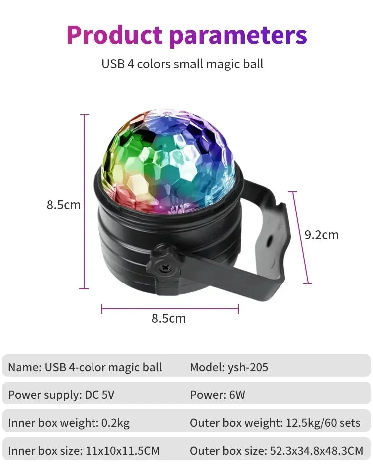 RGB LED Stage Disco Light Rotating DJ Ball Strobe Remote Sound Control Magic Dance Car Christmas Gift Party Club Laser Show Lamp