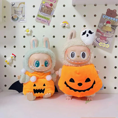 Hot Halloween Labubu Clothes Cute Pumpkin Bat Ghost 2-piece Outfit Mini Plush Doll Clothing Fashion Doll Accessories