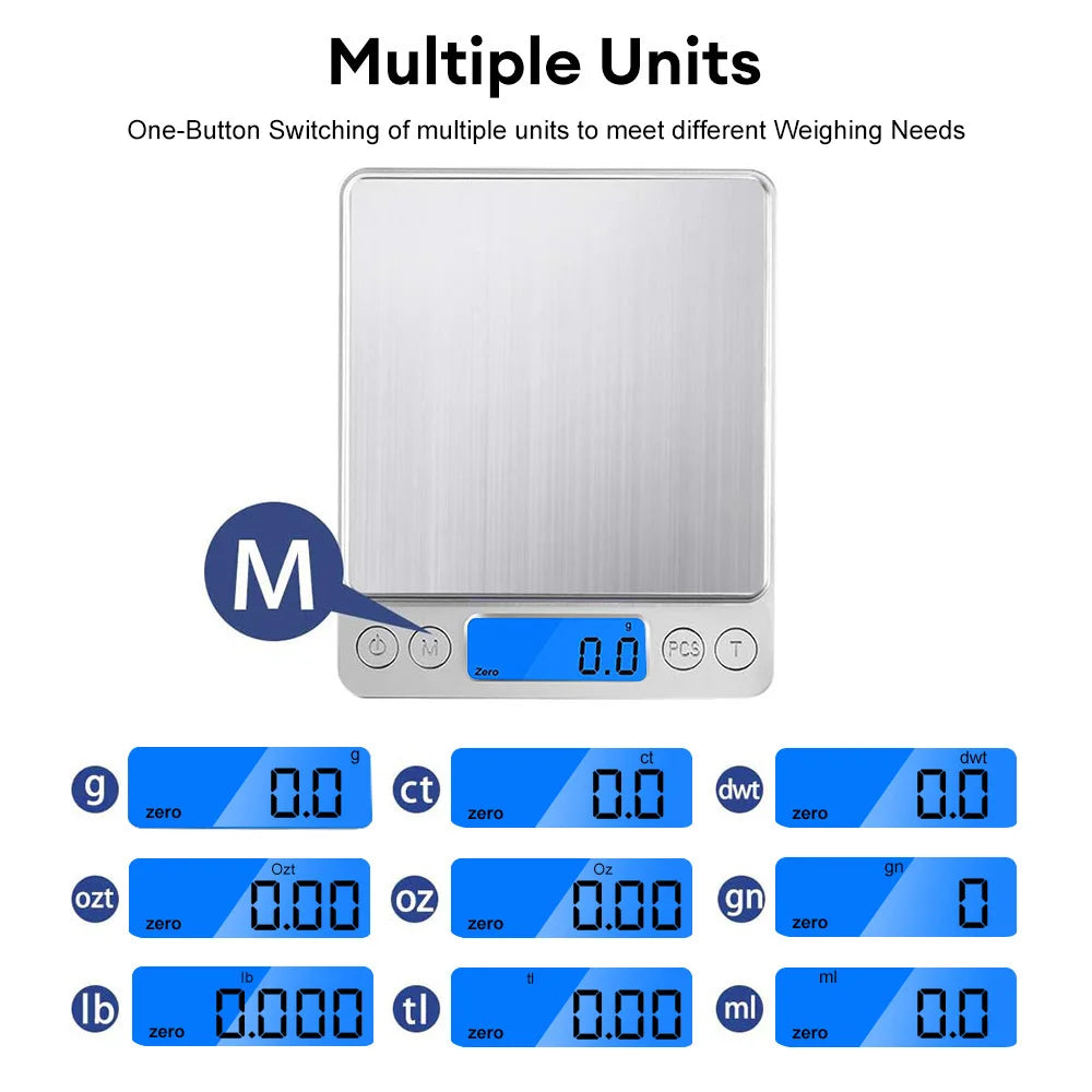 Digital Kitchen Scale 3000g/ 0.1g Small Jewelry Scale with LCD Display Food Scales Home Baking and Cooking Gram Scale