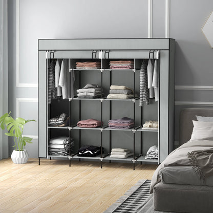 Homcom Fabric Wardrobe with 10 Compartments 4 Drawers 166X42.5X169.5 cm Gray