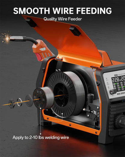 HITBOX 7 in 1 MIG Welding Machine 200A MMA/Gas Flux MIG/Lift TIG/Spot Welding/Spool Gun/Single Pulse Aluminium Welder Home DIY