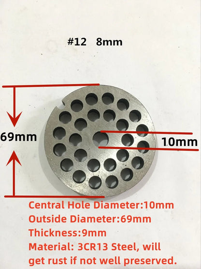 #12 Replaceable Meat Grinder Plate OD 69mm Center 10mm Hole 3-20mm Manganese Steel Chopper Mincer Disc For Mixer Food Chopper