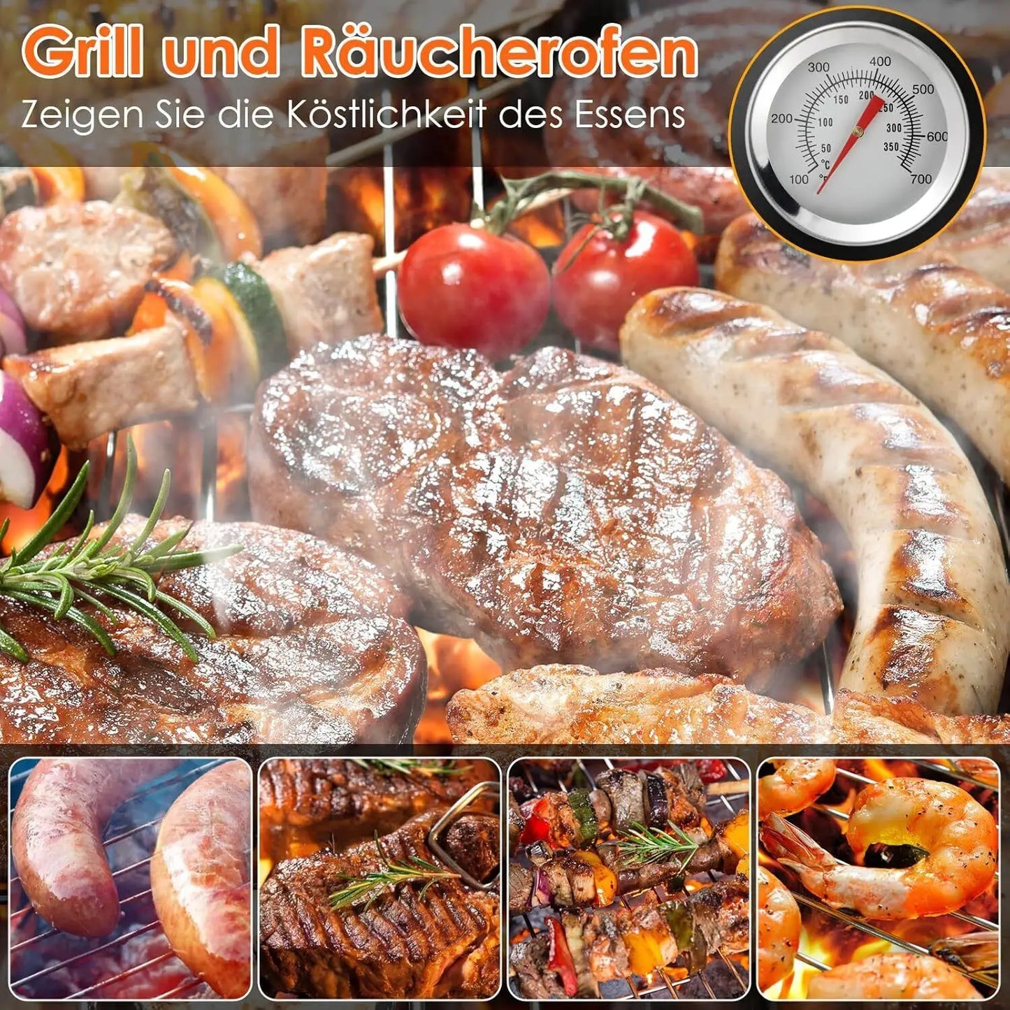 Charcoal BBQ Smoker Grill,3-in-1 Portable Vertical Grill Cooker with Built-in Thermometers & Adjustable Vent Systems for Outdoor