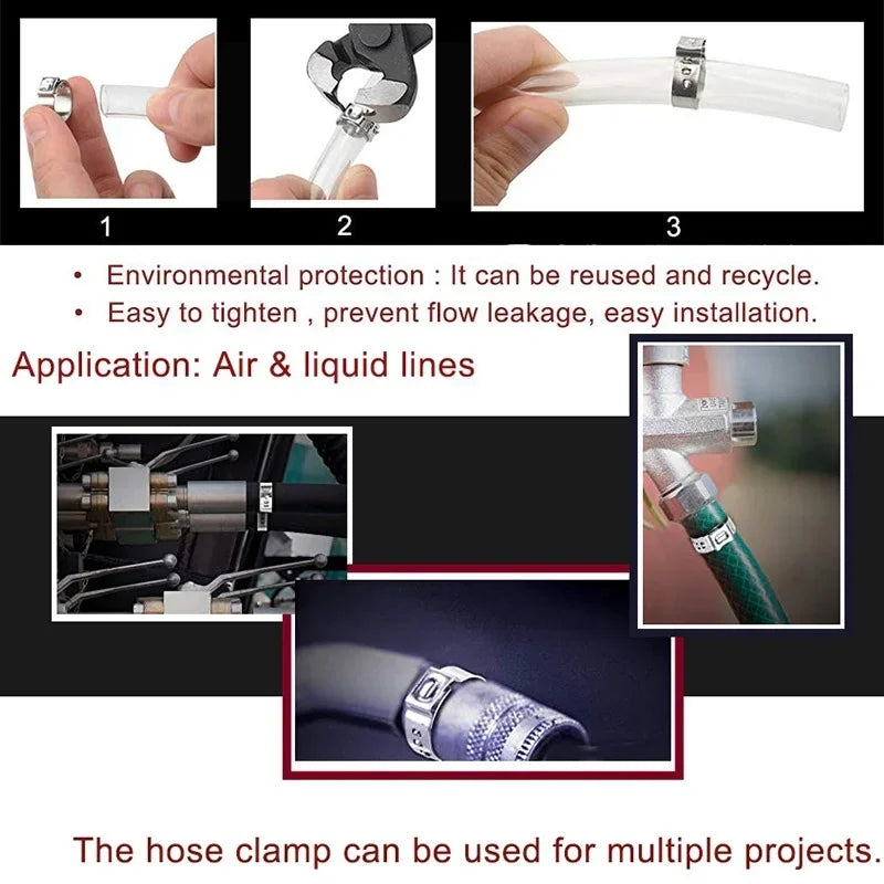 130pcs Single Ear Hose Clamps with Pliers or 130pcs Hose Clamps or 1PC Pliers 304 Stainless Steel Hose Clamps Cinch Clamp Rings
