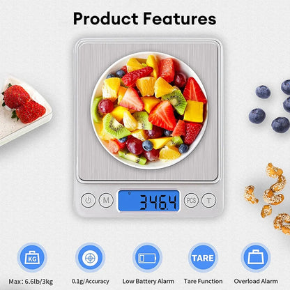 Digital Kitchen Scale 3000g/ 0.1g Small Jewelry Scale with LCD Display Food Scales Home Baking and Cooking Gram Scale