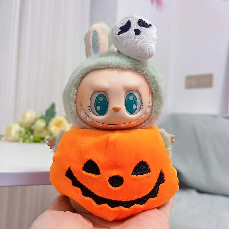 Hot Halloween Labubu Clothes Cute Pumpkin Bat Ghost 2-piece Outfit Mini Plush Doll Clothing Fashion Doll Accessories
