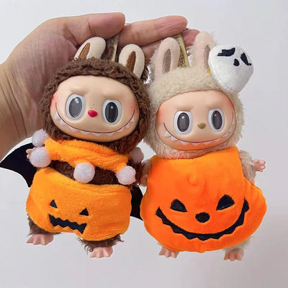 Hot Halloween Labubu Clothes Cute Pumpkin Bat Ghost 2-piece Outfit Mini Plush Doll Clothing Fashion Doll Accessories