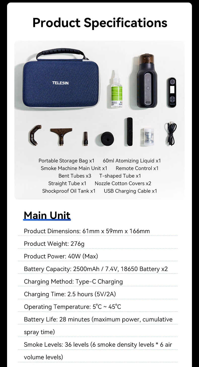 TELESIN Photography Smoke Machine Remote Smoke Effect Portable Smoke Maker with Remote Control Fogger Machine For Video Shoot