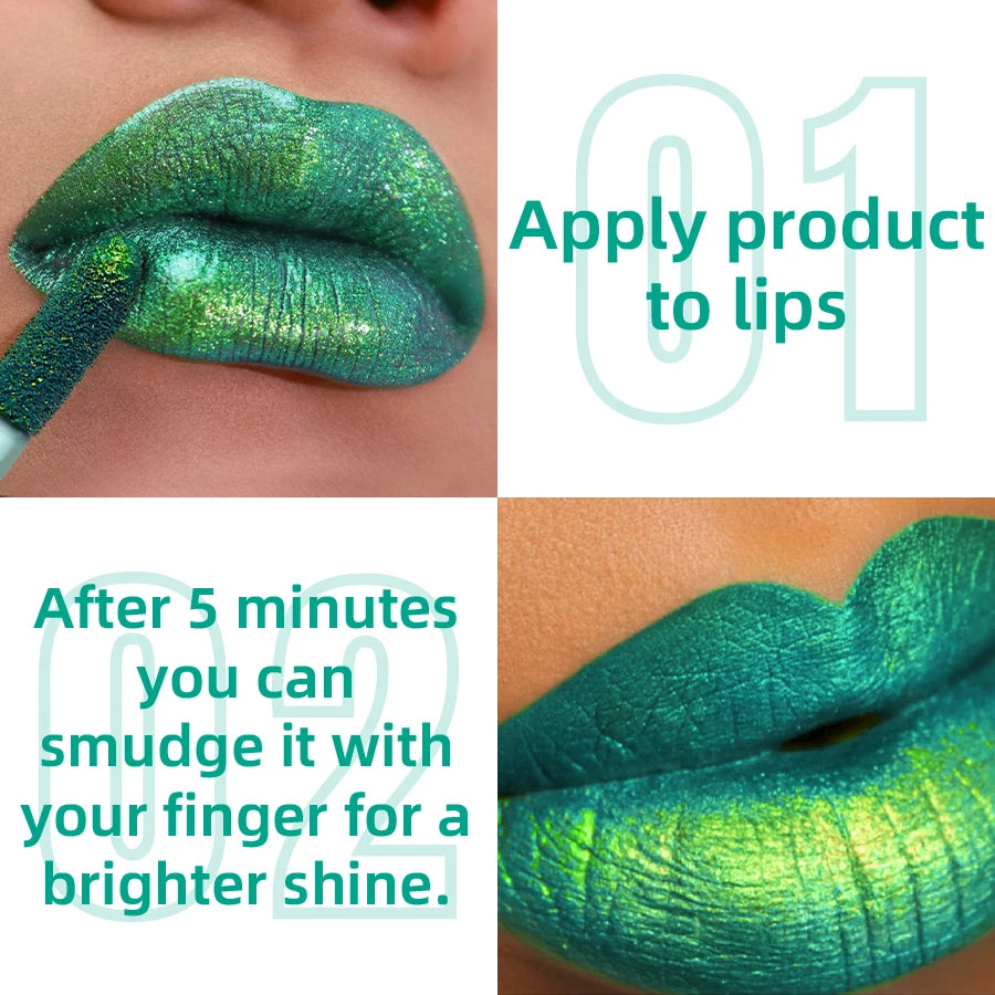 1pc Bold& Intense Glitter Shiny Metallic Lip Glaze Pearlescent Lip Tint, Waterproof Long Lasting Lip Gloss Makeup Matte Lip Gift