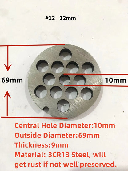 #12 Replaceable Meat Grinder Plate OD 69mm Center 10mm Hole 3-20mm Manganese Steel Chopper Mincer Disc For Mixer Food Chopper