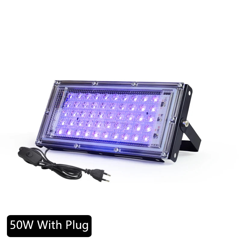 395nm 400nm Led UV Floodlight 220V Ultraviolet Stage Lamp 50W 100W LED Stage Blacklight Waterproof Disco Party Stage Backlight