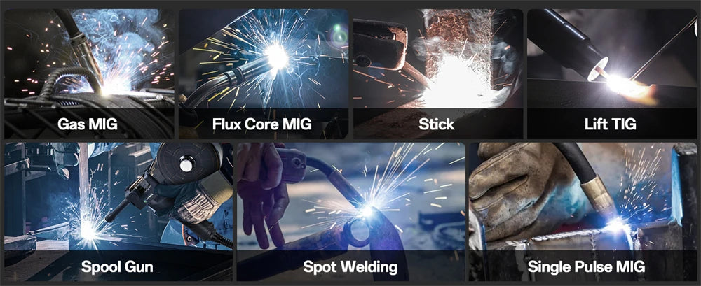 HITBOX 7 in 1 MIG Welding Machine 200A MMA/Gas Flux MIG/Lift TIG/Spot Welding/Spool Gun/Single Pulse Aluminium Welder Home DIY