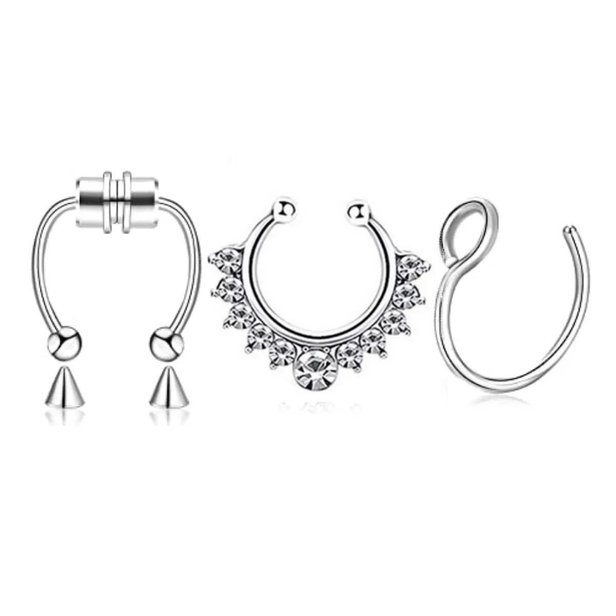 3/24pcs Fashion 316L Stainless Steel Fake Magnetic Septum Nose Hoop Ring,Horseshoe Clip On Nose Ring No-Pierced Septum Ring