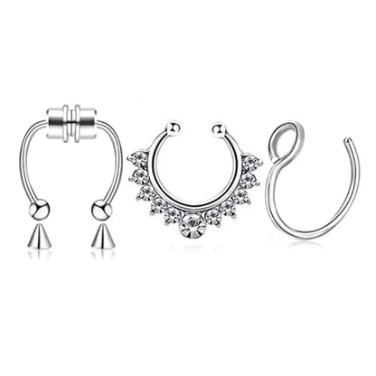 3/24pcs Fashion 316L Stainless Steel Fake Magnetic Septum Nose Hoop Ring,Horseshoe Clip On Nose Ring No-Pierced Septum Ring