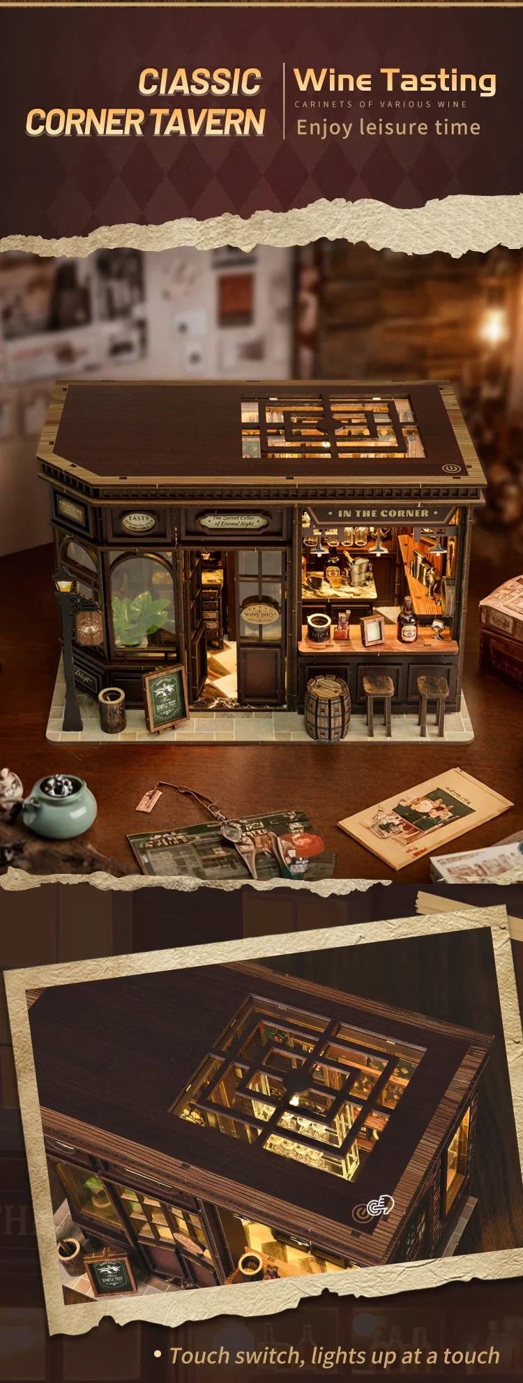 New Corner Bistro Miniature DIY Book Nook - 3D Wooden Puzzle Craft Kit, Christmas & Black Friday Micro Scene Model Gift