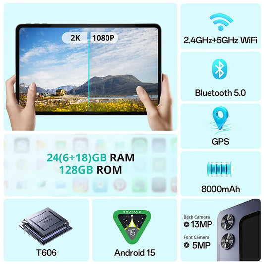 SVITOO Android Tablet 12 inch Large Screen Tablet 24GB+128GB 2K Display 18W Fast Charge 5MP+13MP Camera 8000mAh Battery Tablets