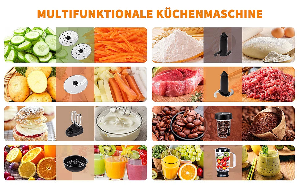 1300W Multi-Task Food Processor 3.5L Kneading 1.5L Blender Citrus Juicer 11 Professional Accessories Grinding/Chopping/Slicing