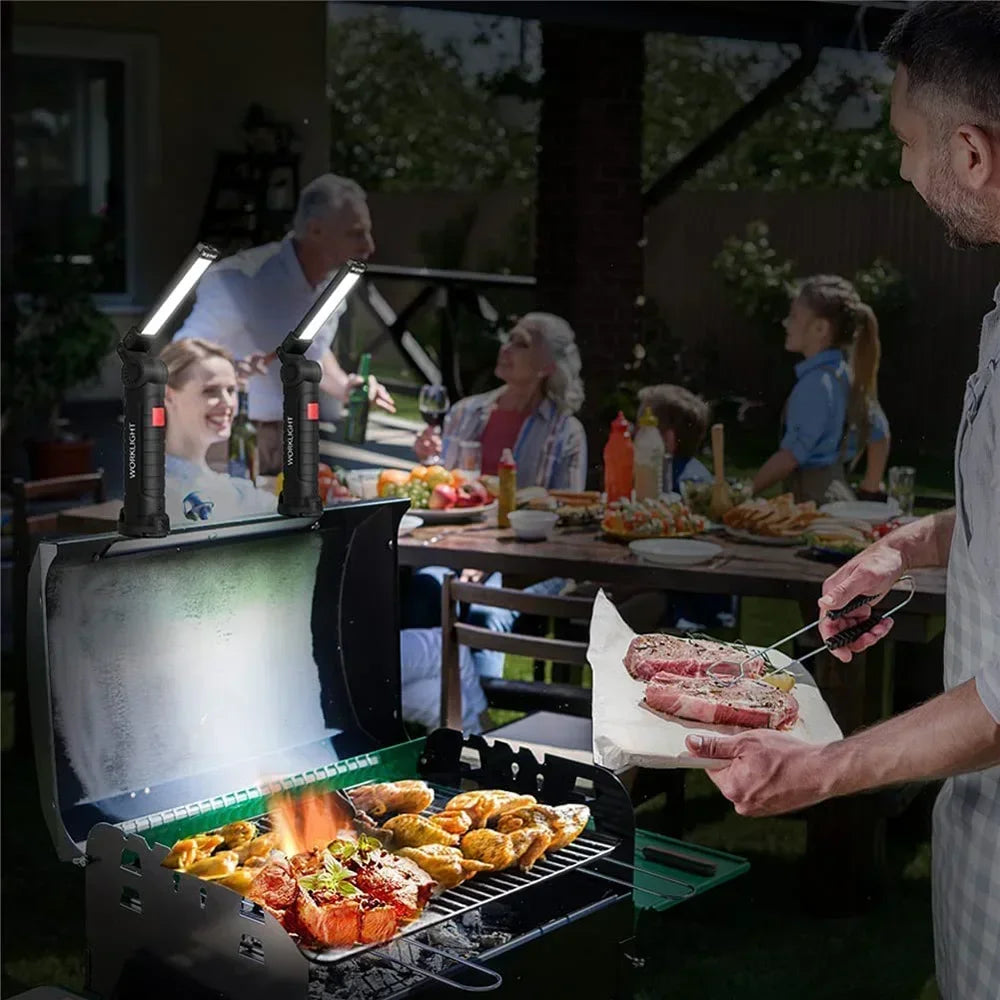 COB LED Work Light Dimmable USB Rechargeable LED Flashlight Inspection Lamp With Magnetic Hook Power Bank 18650 Battery Torch