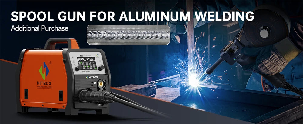 HITBOX 7 in 1 MIG Welding Machine 200A MMA/Gas Flux MIG/Lift TIG/Spot Welding/Spool Gun/Single Pulse Aluminium Welder Home DIY
