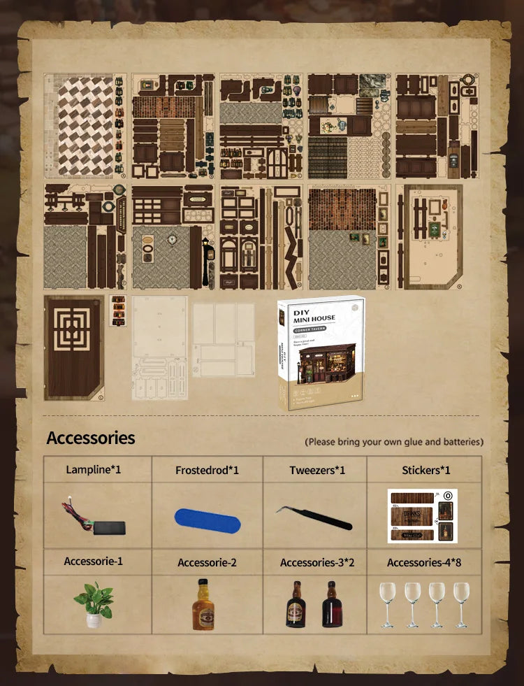 New Corner Bistro Miniature DIY Book Nook - 3D Wooden Puzzle Craft Kit, Christmas & Black Friday Micro Scene Model Gift