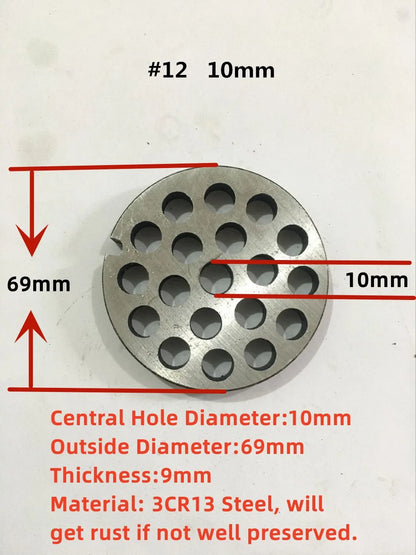#12 Replaceable Meat Grinder Plate OD 69mm Center 10mm Hole 3-20mm Manganese Steel Chopper Mincer Disc For Mixer Food Chopper