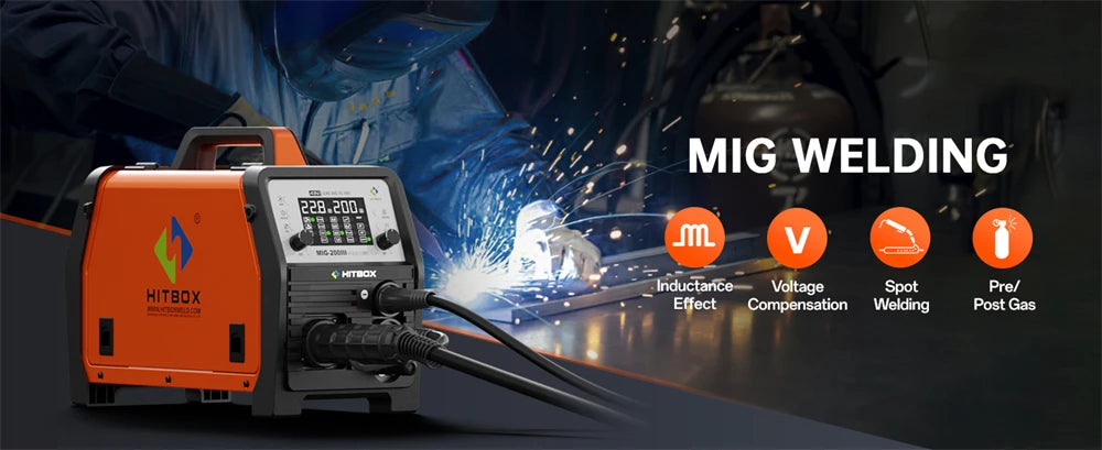 HITBOX 7 in 1 MIG Welding Machine 200A MMA/Gas Flux MIG/Lift TIG/Spot Welding/Spool Gun/Single Pulse Aluminium Welder Home DIY