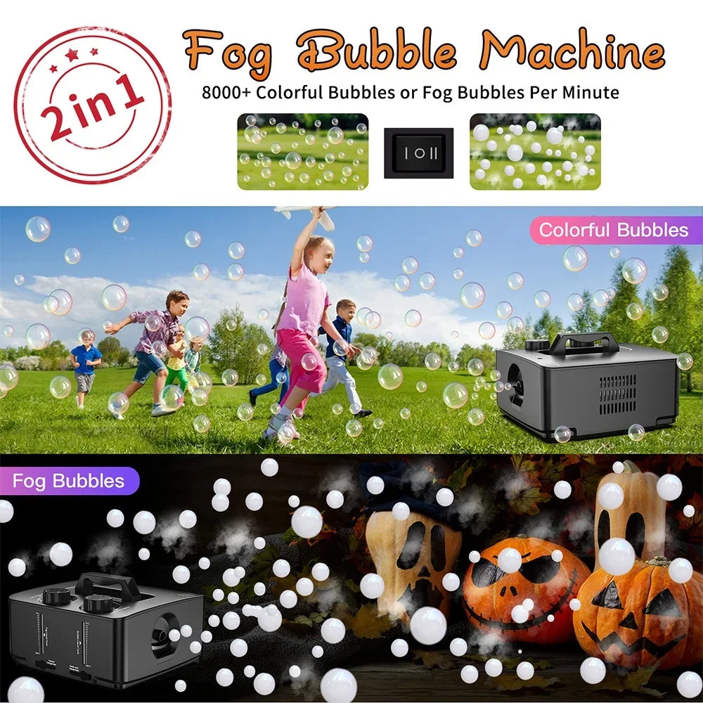 , 2-in-1 Fog Bubble Machine, Indoor and Outdoor Birthday Wedding Halloween Party No Spill Smoke Bubble Machine