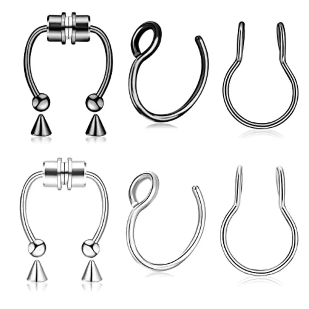 3/24pcs Fashion 316L Stainless Steel Fake Magnetic Septum Nose Hoop Ring,Horseshoe Clip On Nose Ring No-Pierced Septum Ring