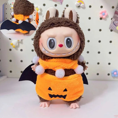 Hot Halloween Labubu Clothes Cute Pumpkin Bat Ghost 2-piece Outfit Mini Plush Doll Clothing Fashion Doll Accessories