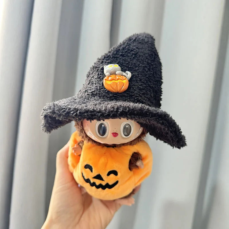 Hot Halloween Labubu Clothes Cute Pumpkin Bat Ghost 2-piece Outfit Mini Plush Doll Clothing Fashion Doll Accessories