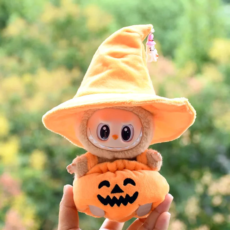 17cm Labubu Clothes Blind Box Universal Sitting Standing Plush Doll Accessories Labubu Designer Clothes Pumpkin costume set