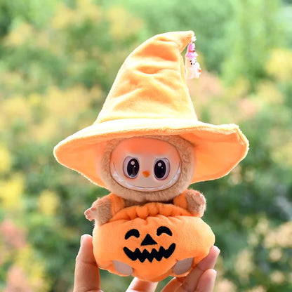 17cm Labubu Clothes Blind Box Universal Sitting Standing Plush Doll Accessories Labubu Designer Clothes Pumpkin costume set