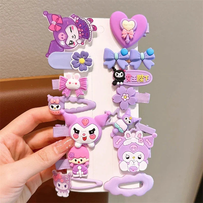 14pcs Sanrio Kuromi Cute Hairclip Headwear For Girls Anime Cartoon Fashion Hairpin Hair Accessories Kids Birthday Xmas Gift
