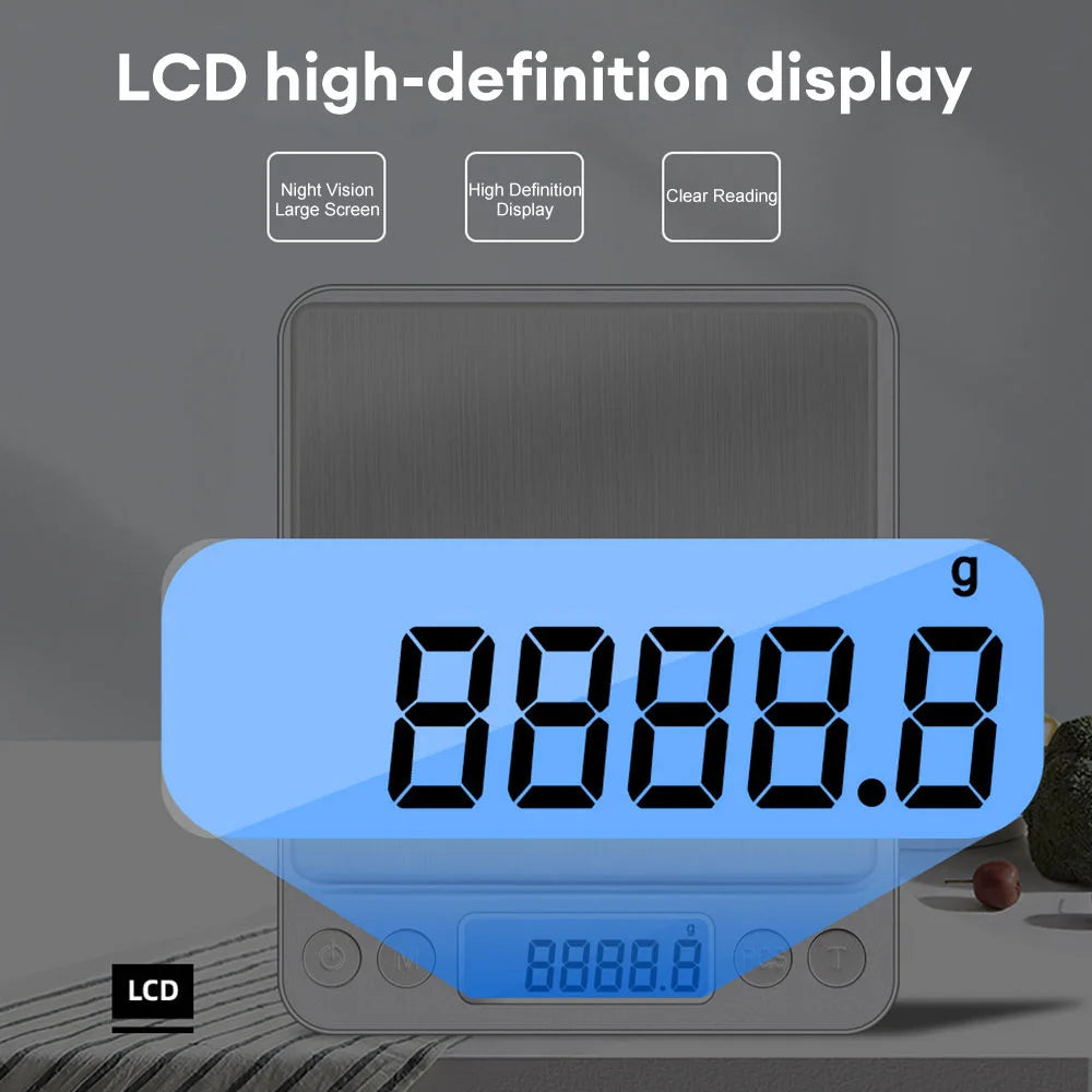Digital Kitchen Scale 3000g/ 0.1g Small Jewelry Scale with LCD Display Food Scales Home Baking and Cooking Gram Scale