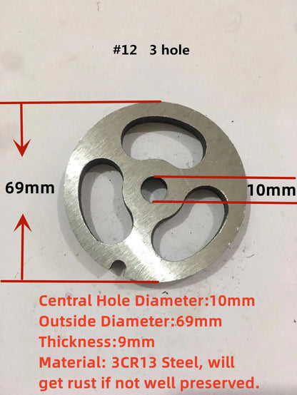 #12 Replaceable Meat Grinder Plate OD 69mm Center 10mm Hole 3-20mm Manganese Steel Chopper Mincer Disc For Mixer Food Chopper