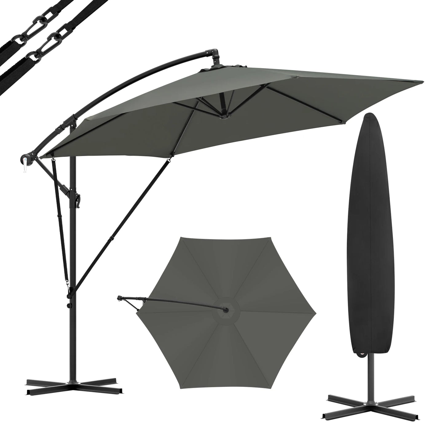WOLTU Tilting Parasol Crank Garden Umbrella Waterproof UV Protection Beach Umbrella with Case for Balcony Patio Garden Outdoor