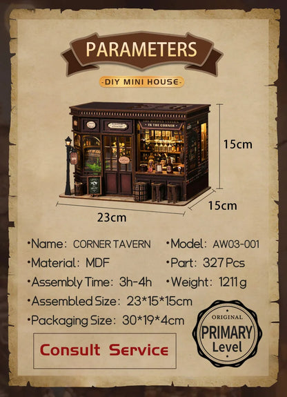 New Corner Bistro Miniature DIY Book Nook - 3D Wooden Puzzle Craft Kit, Christmas & Black Friday Micro Scene Model Gift