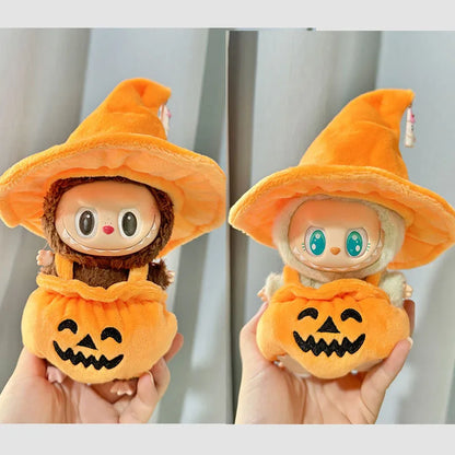 Hot Halloween Labubu Clothes Cute Pumpkin Bat Ghost 2-piece Outfit Mini Plush Doll Clothing Fashion Doll Accessories