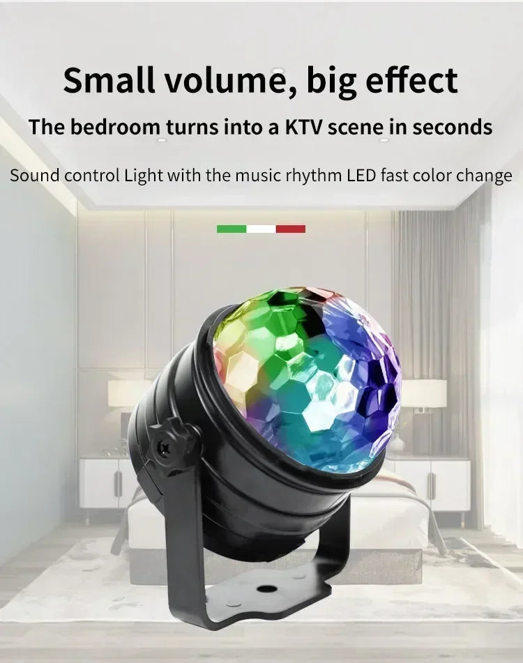 RGB LED Stage Disco Light Rotating DJ Ball Strobe Sound Control Magic Dance Car Christmas Gift Party Club Laser Show Lamp Party