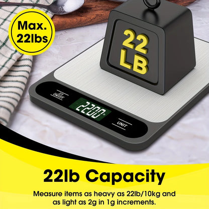 1pc Black Food Scale 10 Kilograms Digital Kitchen Scale Grams and Ounces 1g Precise Scale Easy to Clean Stainless Steel
