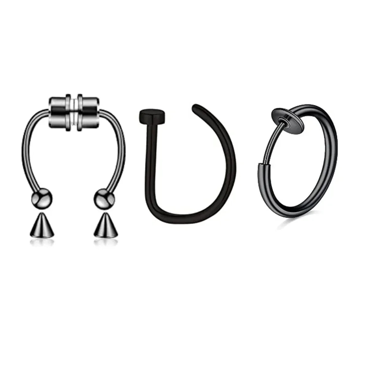 3/24pcs Fashion 316L Stainless Steel Fake Magnetic Septum Nose Hoop Ring,Horseshoe Clip On Nose Ring No-Pierced Septum Ring