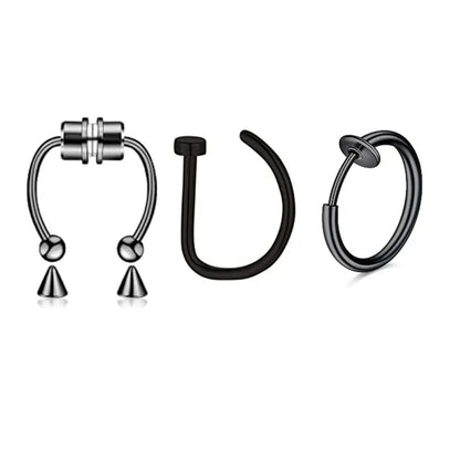 3/24pcs Fashion 316L Stainless Steel Fake Magnetic Septum Nose Hoop Ring,Horseshoe Clip On Nose Ring No-Pierced Septum Ring