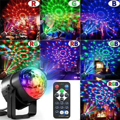 RGB LED Stage Disco Light Rotating DJ Ball Strobe Sound Control Magic Dance Car Christmas Gift Party Club Laser Show Lamp Party