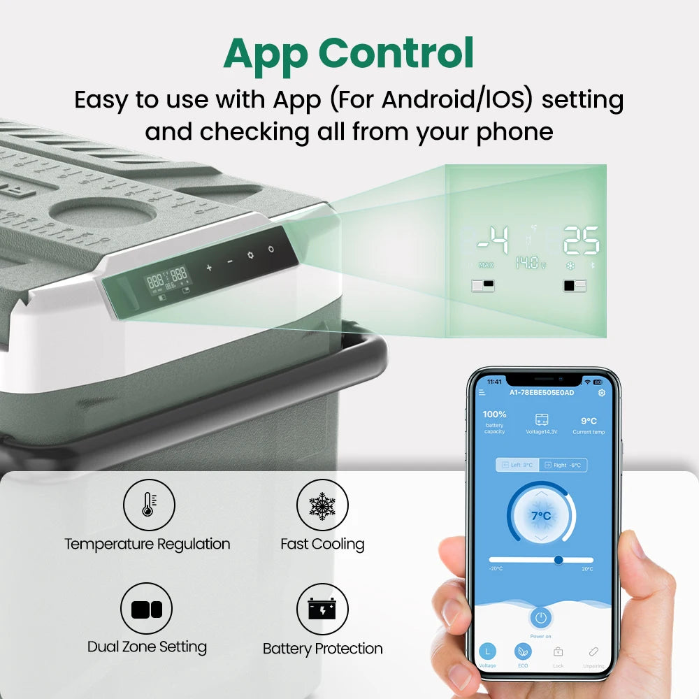 Alpicool EZGW 40L 50L 60L Car Refrigerator Portable Compressor Cooler 12/24V DC 100-240V AC Mini Fridge Freezer for Camping BBQ