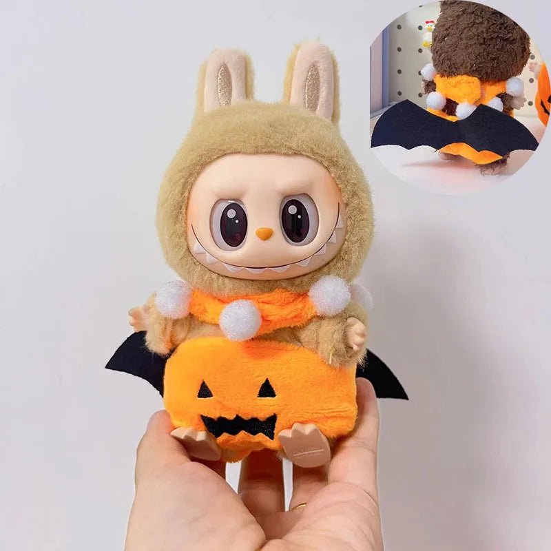 Hot Halloween Labubu Clothes Cute Pumpkin Bat Ghost 2-piece Outfit Mini Plush Doll Clothing Fashion Doll Accessories