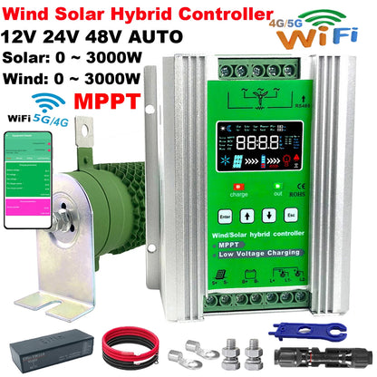 WIFI 4000W Wind Solar Hybrid Charge Controller with Equalizer, 12V 24V 48V AUTO, MPPT for Solar and Wind, for Lithium Lead Batte